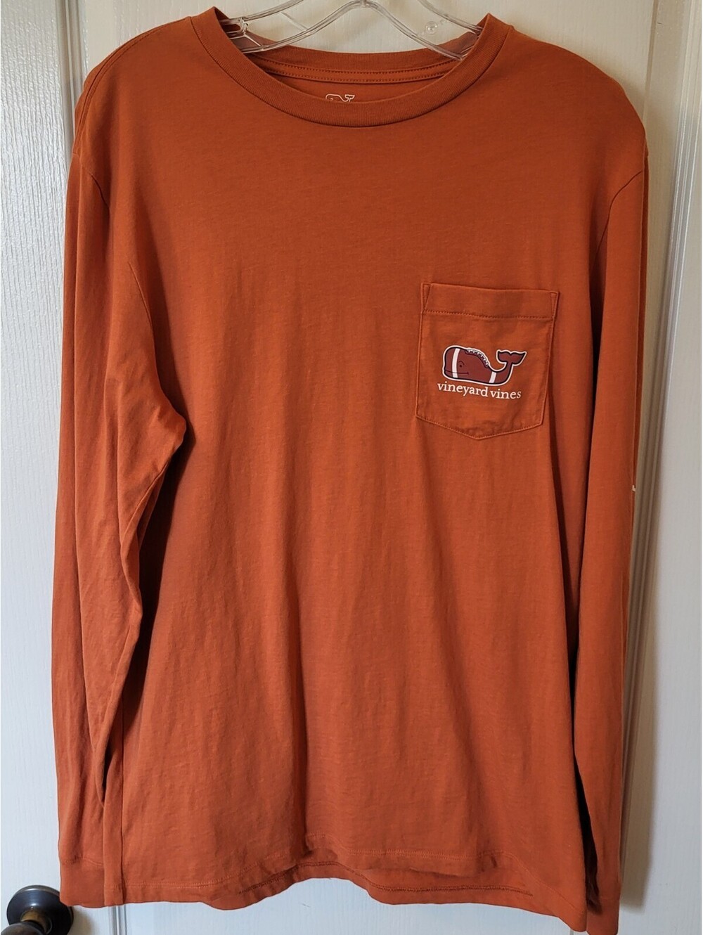Vineyard Vines Men's Burnt Orange Long Sleeve t-shirt Sz Small Football Whale